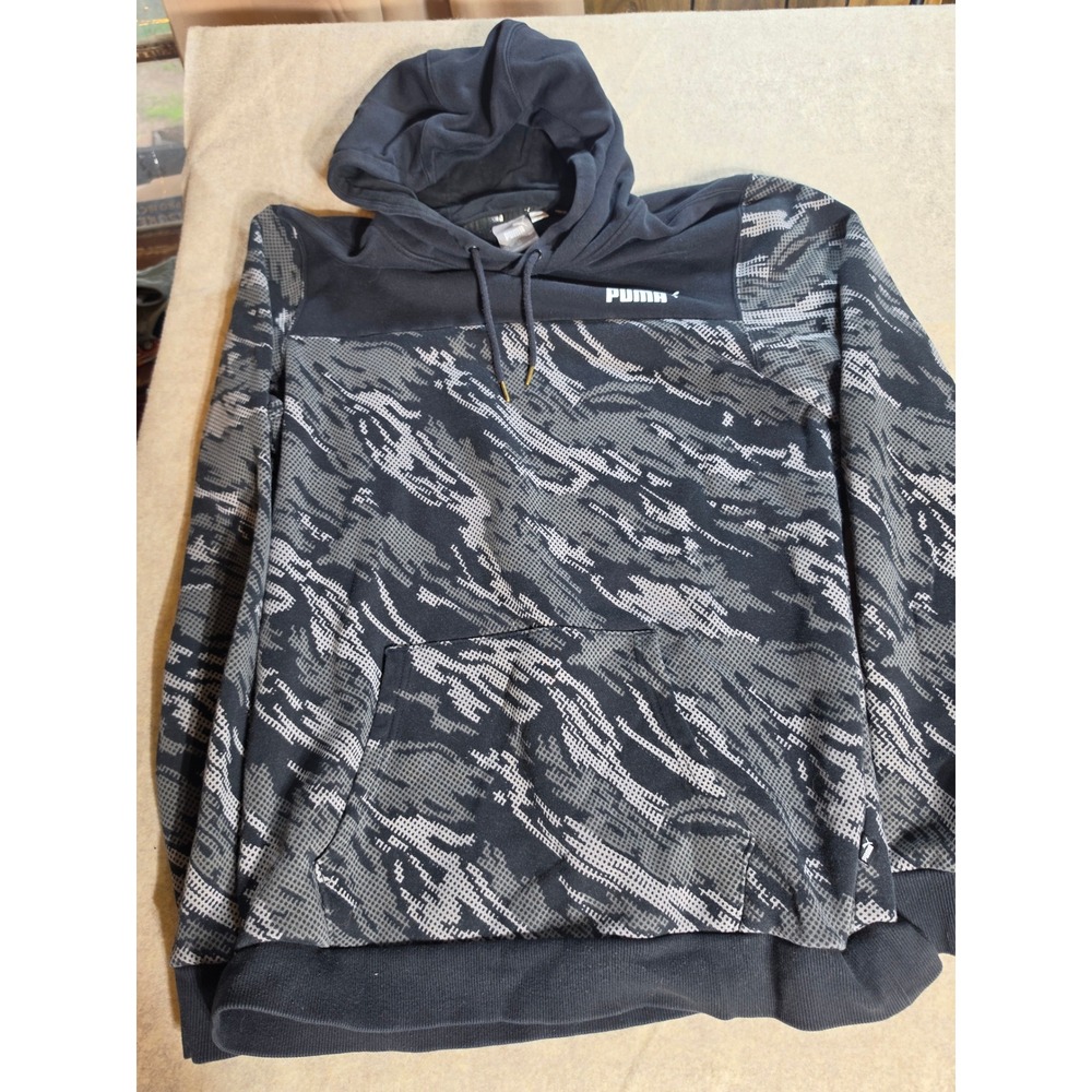 Puma Mens Hoodie and Shorts Set Grey Black Digital Tiger Camo Fleece L M